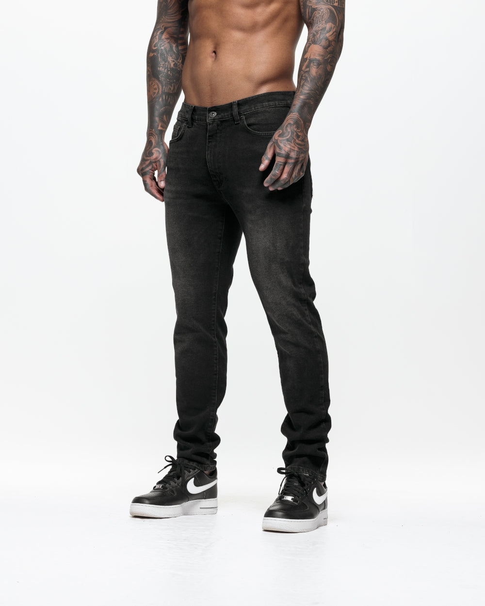 Non Ripped Slim Jeans - Washed Black
