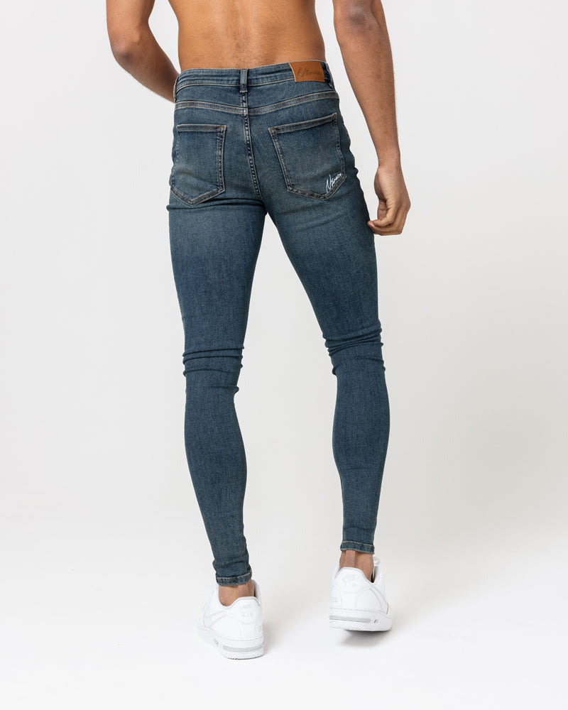 Super Skinny Spray On Jeans – Vintage Blue Ripped &amp; Repaired