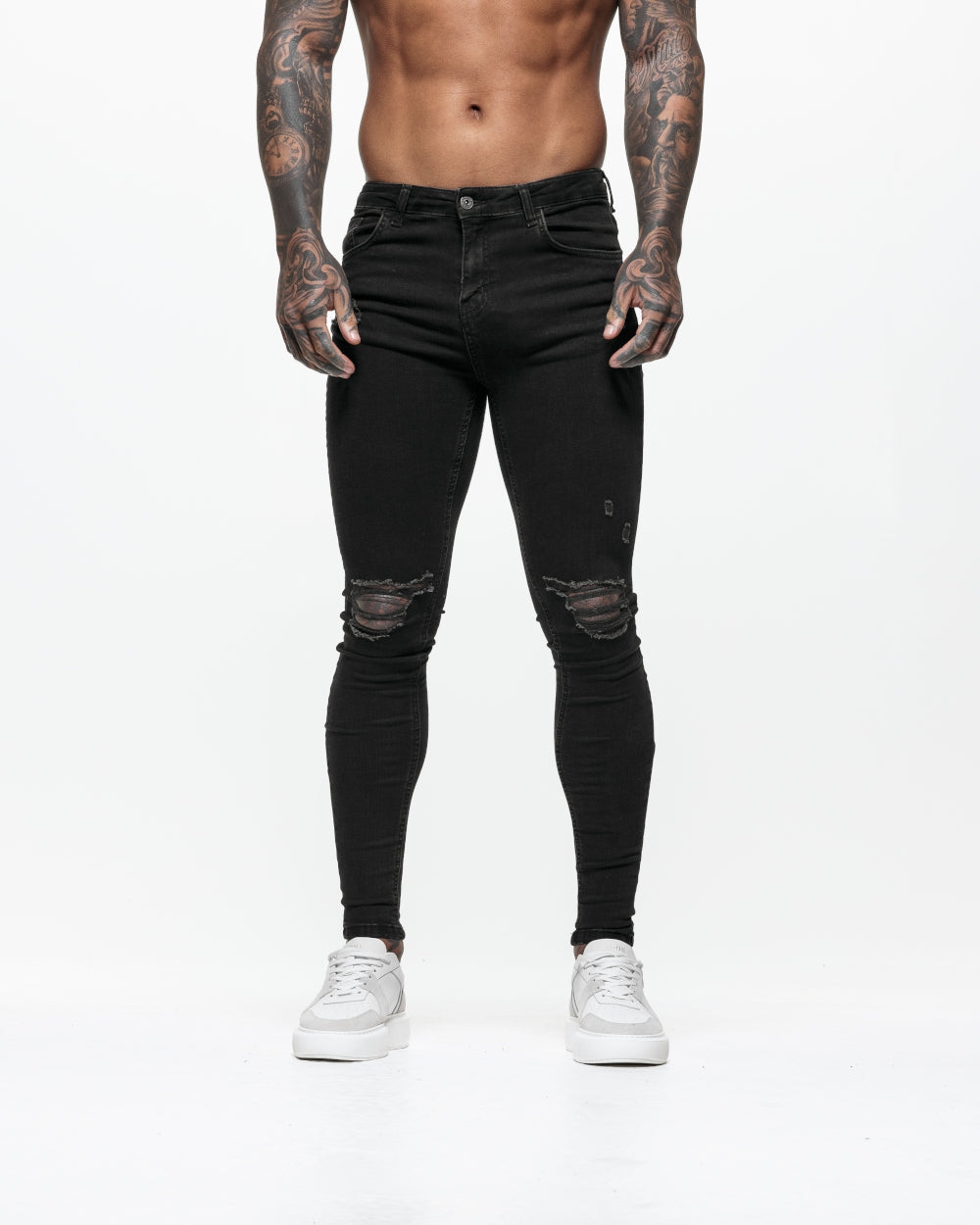 Super Skinny Spray On Jeans – Washed Black Ripped &amp; Repaired