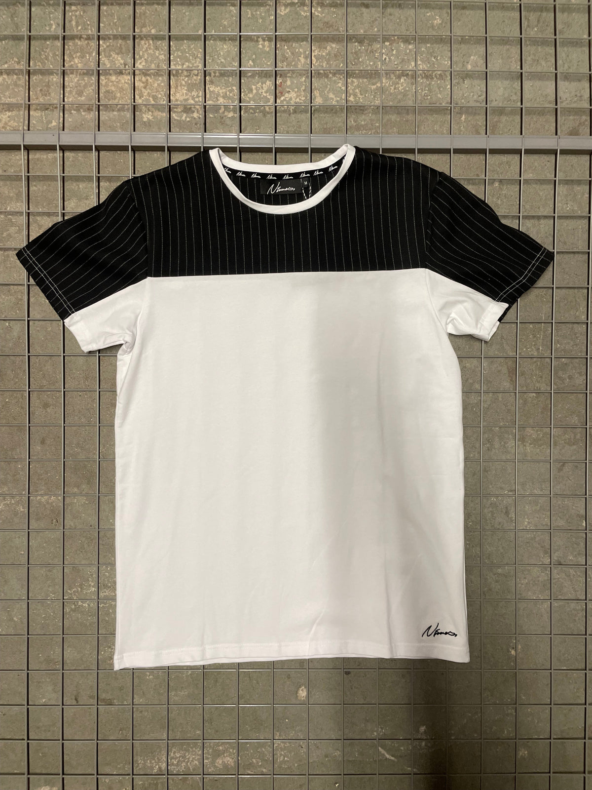 Dark Pinstripe Slim Fit T-Shirt - White (SAMPLE)