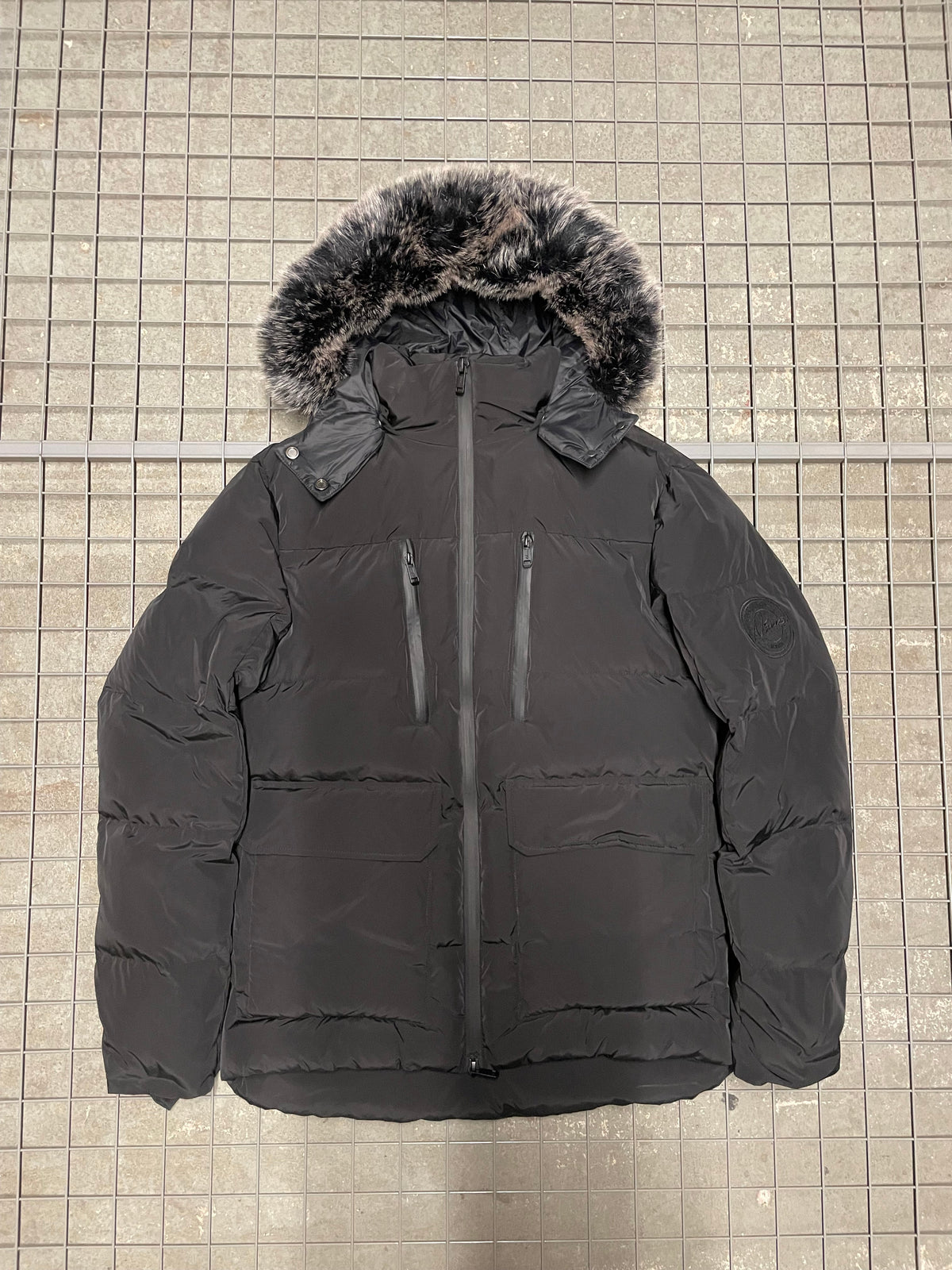 Fur Hood Mid Length Puffer Jacket - Black (SAMPLE)