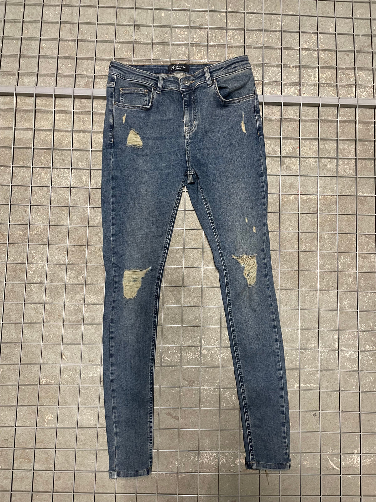 Spray On Jeans - Vintage Blue Ripped 32L (SAMPLE)