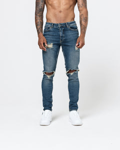 Blown Knee Skinny Jeans Vintage Blue Nimes