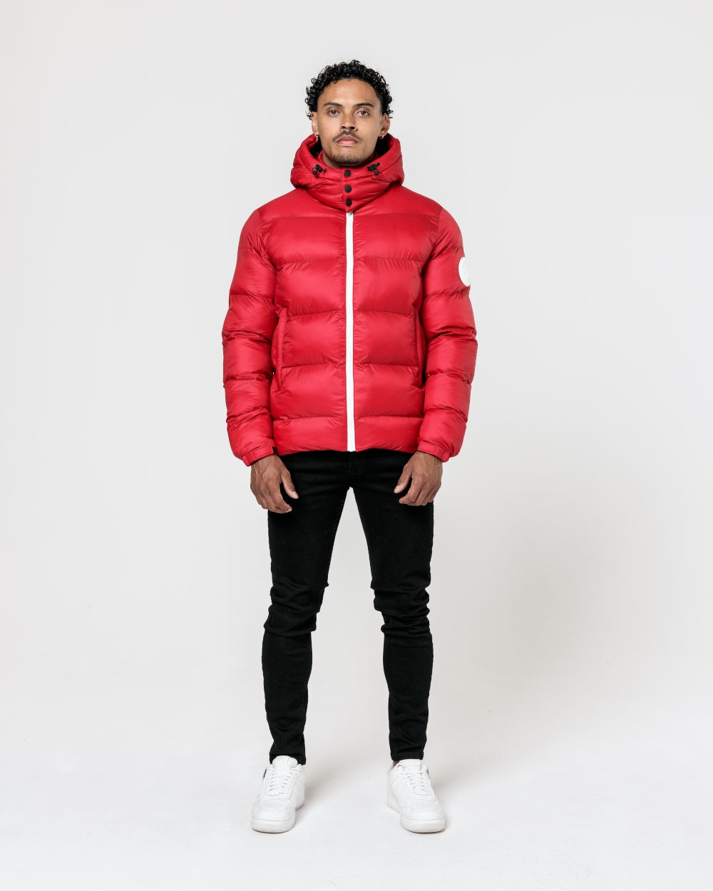 Contrast Puffer Jacket - Red