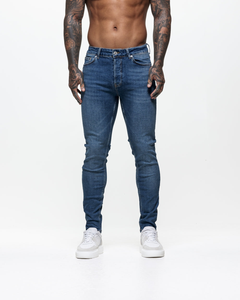Non Ripped Skinny Jeans - Mid Blue - Nimes