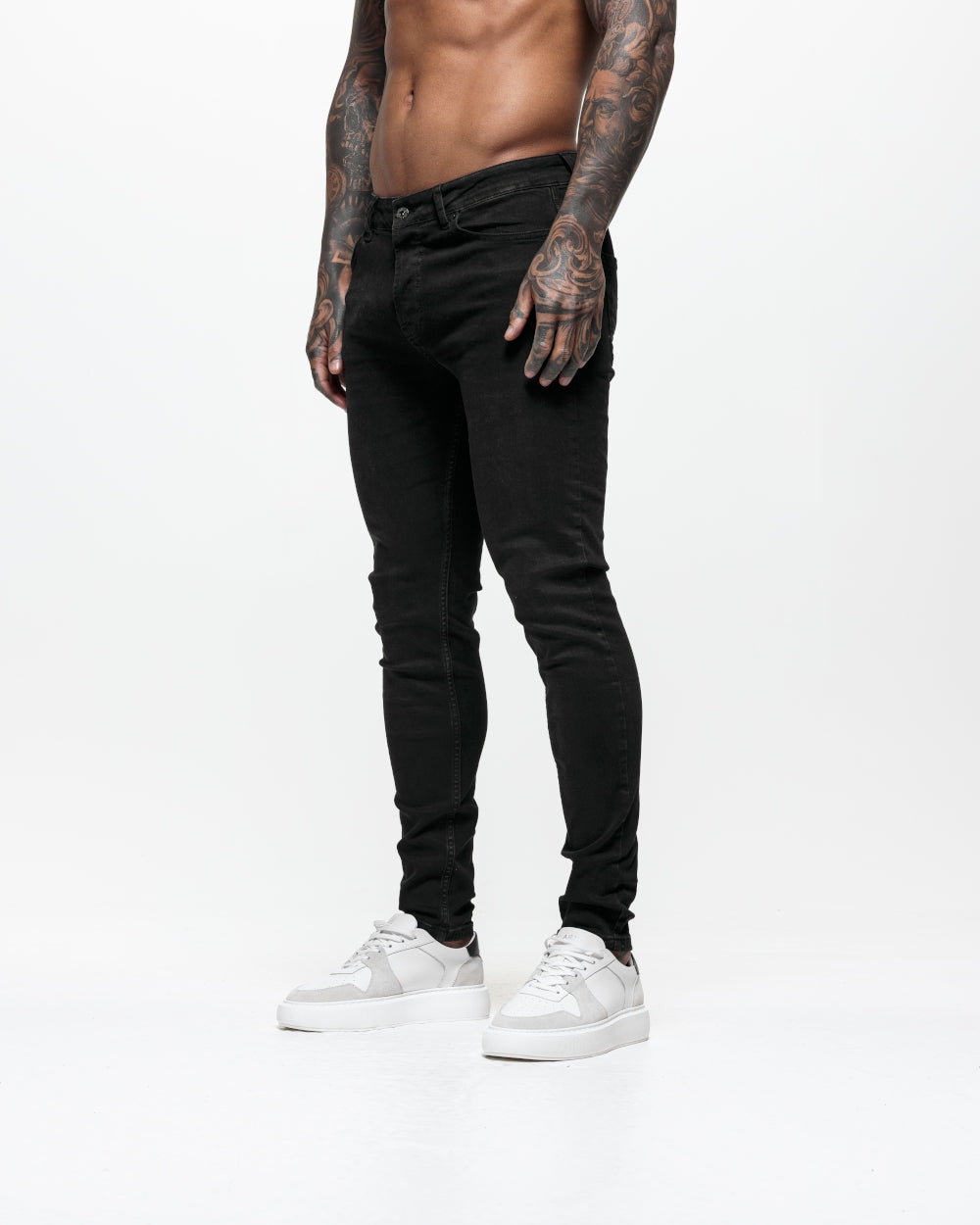 Non Ripped Skinny Jeans - Washed Black
