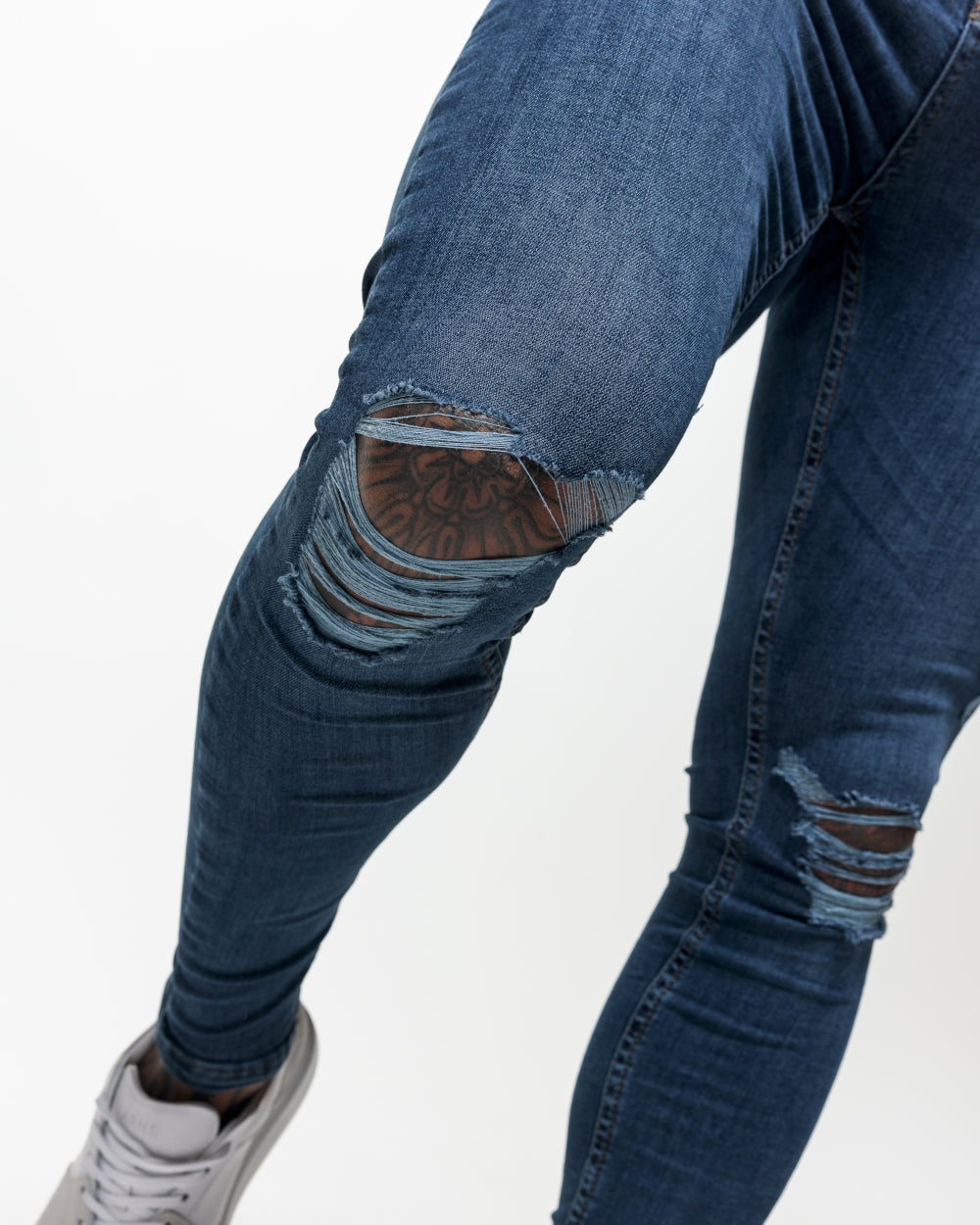 Super Skinny Spray On Jeans – Midnight Blue Ripped &amp; Repaired